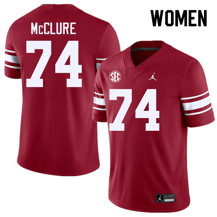 Women #74 Evan McClure Oklahoma Sooners 2024 SEC Conference College Football Jerseys-Throwback